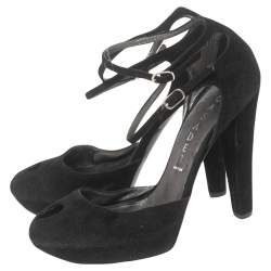 Casadei Black Suede Peep-Toe Ankle Strap Platform Sandals Size 35