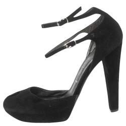 Casadei Black Suede Peep-Toe Ankle Strap Platform Sandals Size 35