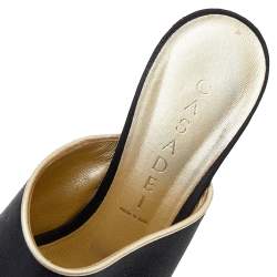 Pre Owned Casadei Black/ Turquoise Green Satin Chain Embellished Wedge Slide Sandals Size 36