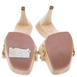 Pre Owned Casadei Cream Leather Crystal Embellished Sandals Size 37.5