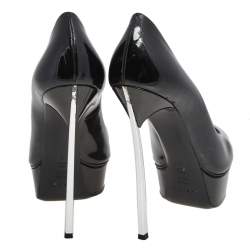 Pre Owned Casadei Black Glitter Patent Leather Platform Peep Toe Pumps Size 37