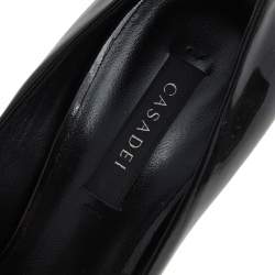 Pre Owned Casadei Black Glitter Patent Leather Platform Peep Toe Pumps Size 37