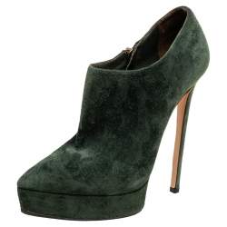 Casadei Green Suede Pointed-Toe Platform Ankle Booties Size 37