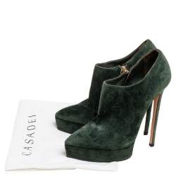 Casadei Green Suede Pointed-Toe Platform Ankle Booties Size 37