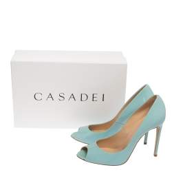 Pre Owned Casadei Blue Patent Leather Peep Toe Pumps Size 39