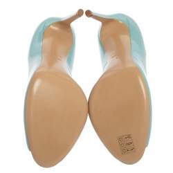 Pre Owned Casadei Blue Patent Leather Peep Toe Pumps Size 39