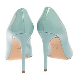 Pre Owned Casadei Blue Patent Leather Peep Toe Pumps Size 39