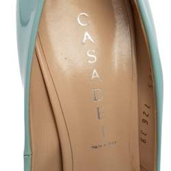 Pre Owned Casadei Blue Patent Leather Peep Toe Pumps Size 39