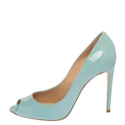 Pre Owned Casadei Blue Patent Leather Peep Toe Pumps Size 39