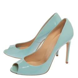 Pre Owned Casadei Blue Patent Leather Peep Toe Pumps Size 39