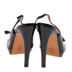 Casadei Brown Patent Leather Bow Slingback Sandals Size 38