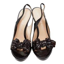 Casadei Brown Patent Leather Bow Slingback Sandals Size 38