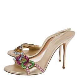 Pre Owned صندل سلايد كاسادي جلد ذهبي مزخرف كريستال مقاس 39