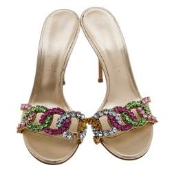 Pre Owned صندل سلايد كاسادي جلد ذهبي مزخرف كريستال مقاس 39
