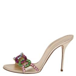 Pre Owned صندل سلايد كاسادي جلد ذهبي مزخرف كريستال مقاس 39