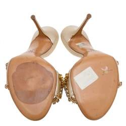 Pre Owned صندل سلايد كاسادي جلد ذهبي مزخرف كريستال مقاس 39