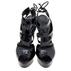 Pre Owned Casadei Black Patent Leather Peep Toe Platform Sandals Size 37