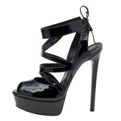 Pre Owned Casadei Black Patent Leather Peep Toe Platform Sandals Size 37