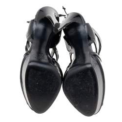 Pre Owned Casadei Black Patent Leather Peep Toe Platform Sandals Size 37