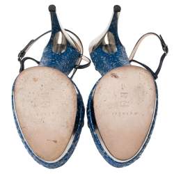 Pre Owned Casadei Navy Blue Patent Leather Laser-Cut Platform Strappy Sandals Size 41