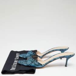 Pre Owned Casadei Blue Lace Open Toe Slide Sandals Size 41
