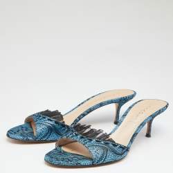 Pre Owned Casadei Blue Lace Open Toe Slide Sandals Size 41