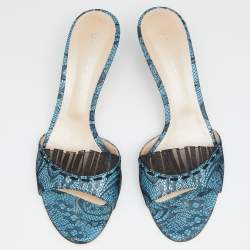 Pre Owned Casadei Blue Lace Open Toe Slide Sandals Size 41