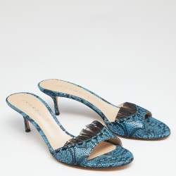 Pre Owned Casadei Blue Lace Open Toe Slide Sandals Size 41