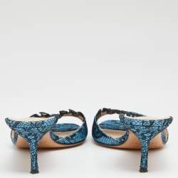 Pre Owned Casadei Blue Lace Open Toe Slide Sandals Size 41