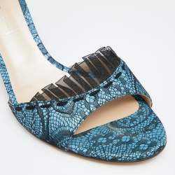 Pre Owned Casadei Blue Lace Open Toe Slide Sandals Size 41