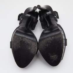 Pre Owned Casadei Black Leather T-Strap Platform Sandals Size 35