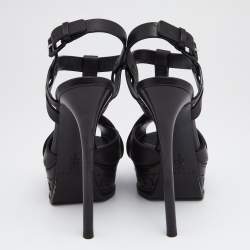 Pre Owned Casadei Black Leather T-Strap Platform Sandals Size 35