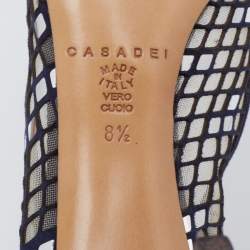 Pre Owned Casadei Navy Blue  Mesh And Suede Pointed Toe Pumps Size 38.5
