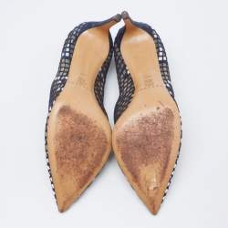 Pre Owned Casadei Navy Blue  Mesh And Suede Pointed Toe Pumps Size 38.5