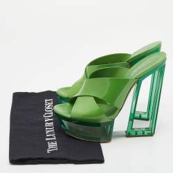 Pre Owned Casadei Green Leather Crisscross Platform Sandals Size 40
