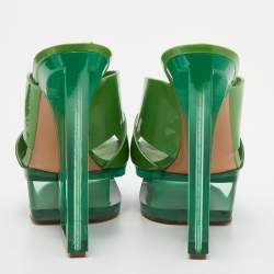Pre Owned Casadei Green Leather Crisscross Platform Sandals Size 40
