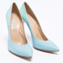 Casadei Blue Croc Embossed Patent And Leather Pointed Toe Pumps Size 39