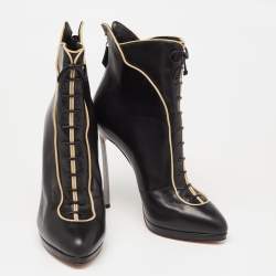 Pre Owned Casadei Black Leather Blade Lace Up Booties Size 39