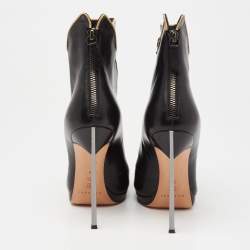 Pre Owned Casadei Black Leather Blade Lace Up Booties Size 39