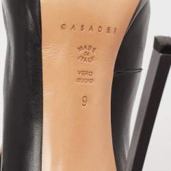 Pre Owned Casadei Black Leather Blade Lace Up Booties Size 39