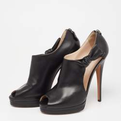 Pre Owned Casadei Black Leather Cutout Peep Toe Booties Size 40