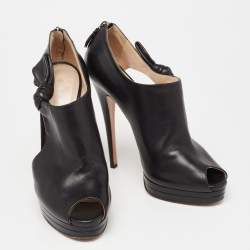 Pre Owned Casadei Black Leather Cutout Peep Toe Booties Size 40