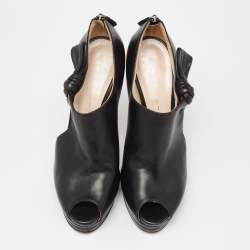 Pre Owned Casadei Black Leather Cutout Peep Toe Booties Size 40