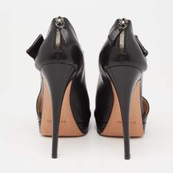 Pre Owned Casadei Black Leather Cutout Peep Toe Booties Size 40