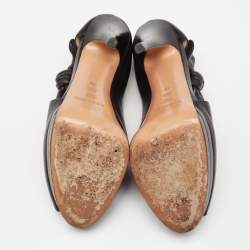 Pre Owned Casadei Black Leather Cutout Peep Toe Booties Size 40