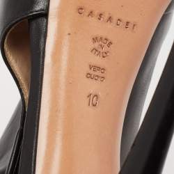 Pre Owned Casadei Black Leather Cutout Peep Toe Booties Size 40