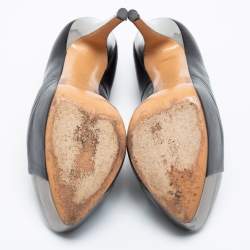 Pre Owned Casadei Black/Silver Leather Cap Toe Platform  Pumps Size 38