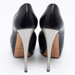 Pre Owned Casadei Black/Silver Leather Cap Toe Platform  Pumps Size 38