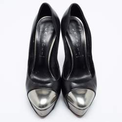 Pre Owned Casadei Black/Silver Leather Cap Toe Platform  Pumps Size 38