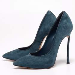 Pre Owned Casadei Teal Suede Blade Pumps Size 36